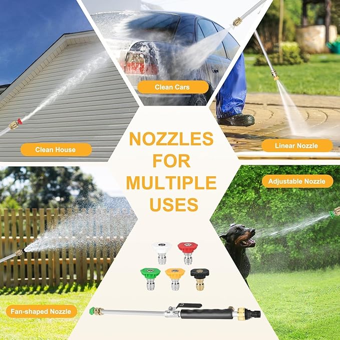 Jet Nozzle High Pressure Hose Nozzle, 7-1 High Pressure Power Washer Wand, Versatile Cleaning Tool for Gutter, Patio, Car Wash,Gardening, Built to Last for Homeowners & Garden Enthusiasts