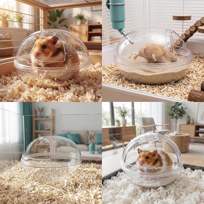 Clear Hamster Sand Bath, Dinosaur Sandbox Hideout with Scoop (L) | Anti-Scatter Sandbox, For Dwarf Hamsters Gerbils Mice, Hideout & Sand Bath Container