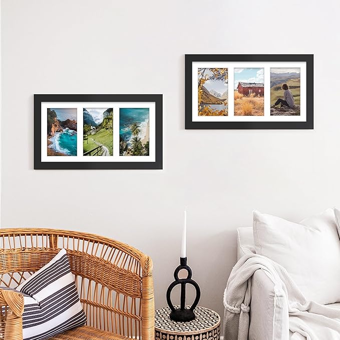 8x14 Collage Picture Frame, 4x6 Collage Picture Frame Displays Three 4x6 inch Photos, or 8x14 (Without Mat) for Available Horizontal Wall Mounting Display and Vertical, Black.