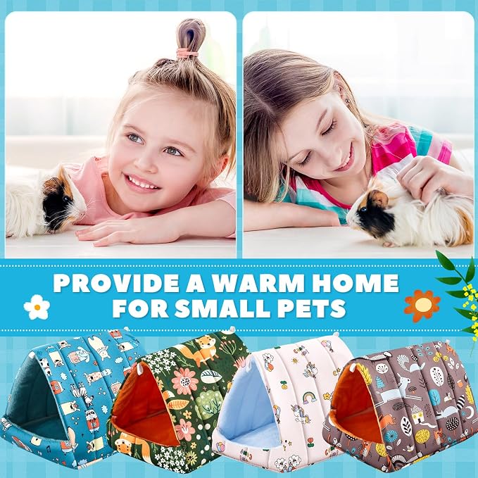 Cinnvoice Guinea Pig Hideout Bed Washable House Cage, Forest, 9.8 in | Soft Tunnel for Hamster Rabbit Bunny Chinchillas Hedgehog Mice Rat, Cozy Hideaway Habitat Accessories, Removable Cushion Pad