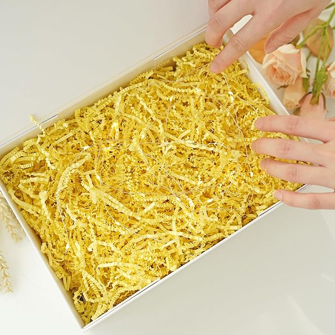 Bobobag - 1LB Crinkle Cut Paper Shred Filler Recyclable Gift Wrap Confetti Raffia Grass Shred Paper for Easter Baskets Filler Creative Eggs Decor(Yellow)