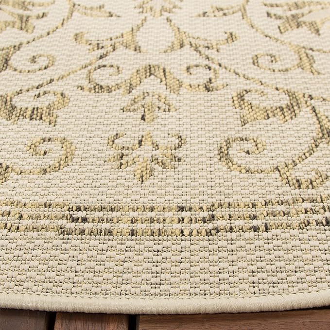 SAFAVIEH Washable Rug Outdoor Courtyard Collection - 7'10" Round, Natural & Brown, Non-Shedding & Easy Cleaning, Ideal for Patio, Backyard, Mudroom (CY2098-3001)
