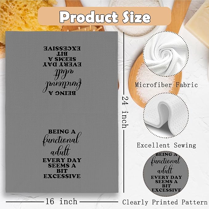 Funny Sarcastic Adult Gray Dish Towels 16x24 Inches, Decorative Absorbent Hand Tea Kitchen Bathroom Towels