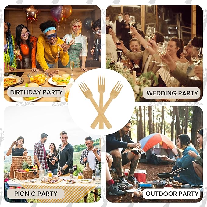 Disposable Bamboo Cutlery Set - 250 PCS Bamboo Compostable Forks Utensil Set - Disposable Cutlery Set for Outdoor, Party, Camping & More