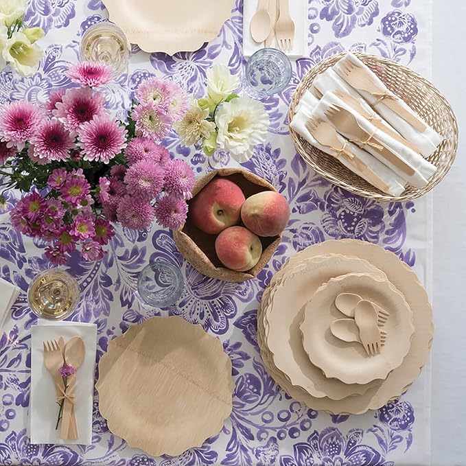 Bambu Pack of 100-11 Inch Disposable Bamboo Plates Fancy, Biodegradable Eco Friendly Products, Bamboo Disposable Plates for Party, Weddings, and Events, Great For Any Occasion - Bulk Case