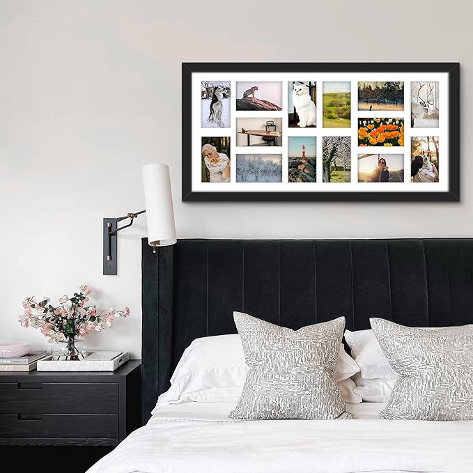 14x30 Picture Frame 4x6 Collage Picture Frame Displays Fourteen 4x6 inch Photos Collage Wall Decor Wall Hanging Black