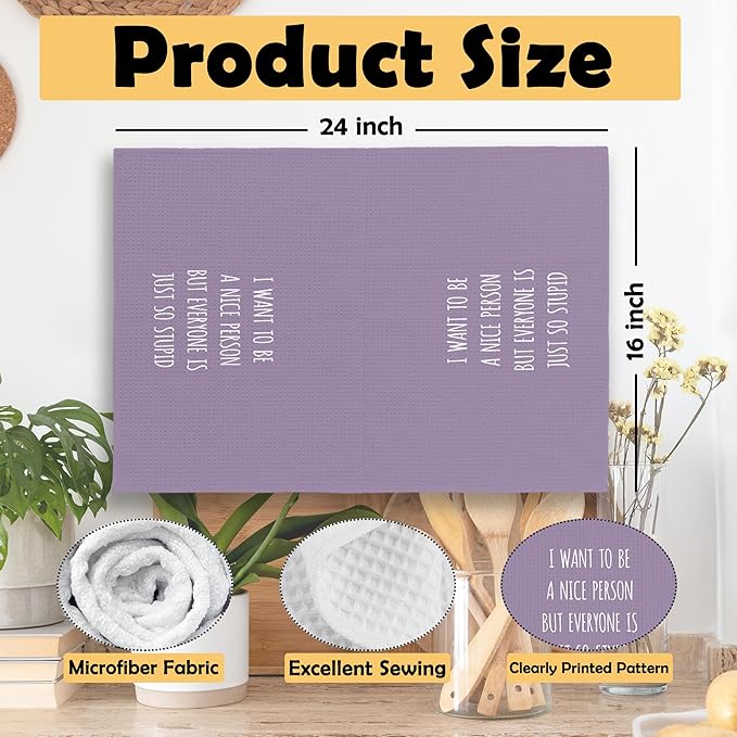 Funny Humorous Purple Kitchen Towels Adult Humor, Sarcastic Gifts for Women Hand Towels for Bathroom, I Want to Be a Nice Person Decorative Tea Towels Dish Towels 16x24 Inch