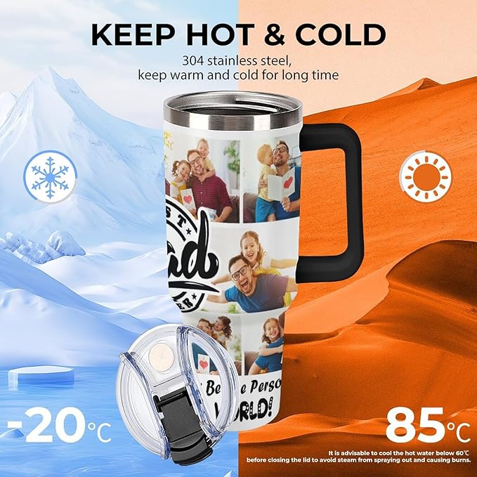 Personalized Tumbler Custom Vacuum Insulated Travel Mug Customizable Coffee Cup with Your Photos and Text Christmas Birthday Gift (Dad 01)