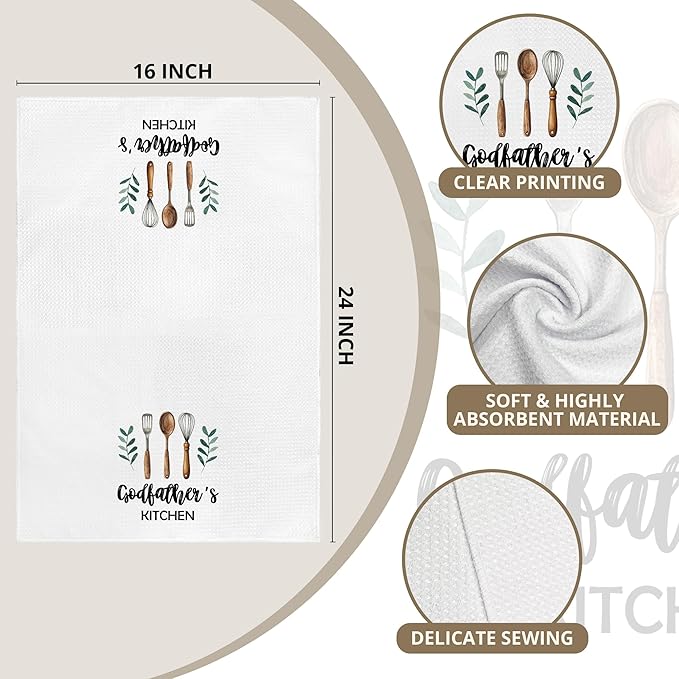 Godfather's Kitchen Towels, Godfather Christmas Birthday Gifts Hand Towels for Godfather from God Daughter, Rustic Farmhouse Decorative Tea Dish Towels for Room Father's Day Decor 16x24 in