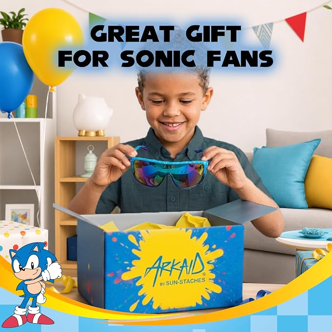 ARKAID Sonic the Hedgehog Boys Sunglasses | 100% UV Protection | Official Sega Sonic the Hedgehog Boys Sunglasses | Impact Resistant | Gift Idea | Fits Most Kids
