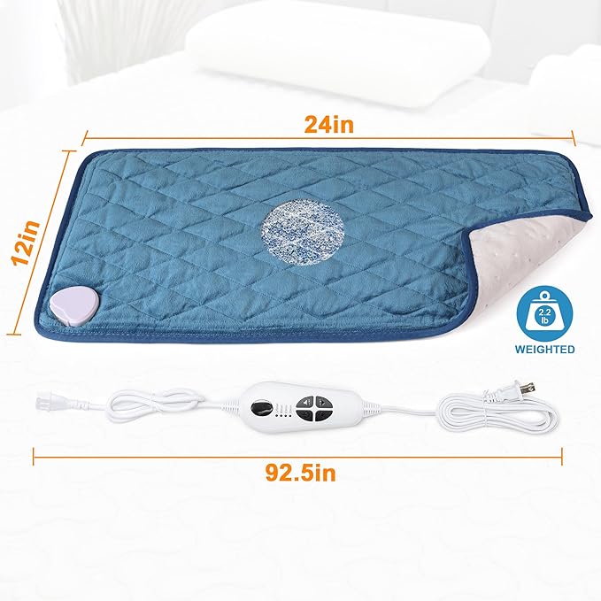 Deepsoon Heating Pad,Electric Heating Pads for Back,Neck,Abdomen,Moist Heating Pad for Shoulder,Knee,Arms,Legs,Dry/Moist Heat & Auto Shut Off,Christmas Gifts for Men and Women,Weighted Blue,24x12 Inch