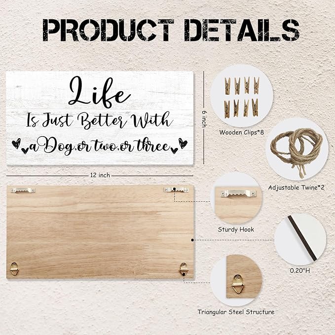 Dog Mom Gifts Picture Frame Photo Holder for Wall, Gifts for Dog Lovers, Dog Themed Gifts, Dog Gifts for Women, Funny Dog Gifts, Dog Mom Dad Grandkids Gifts Hanging Photo Display