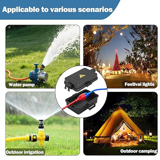 Mini Outdoor Electrical Box, IP54 Waterproof Extension Cord Cover (Inside 6.2 x 3.9 x 1.65 inches) Weatherproof Connection Box for Plug,Connector, Power Cord, Festive Light(2 PCS Black)