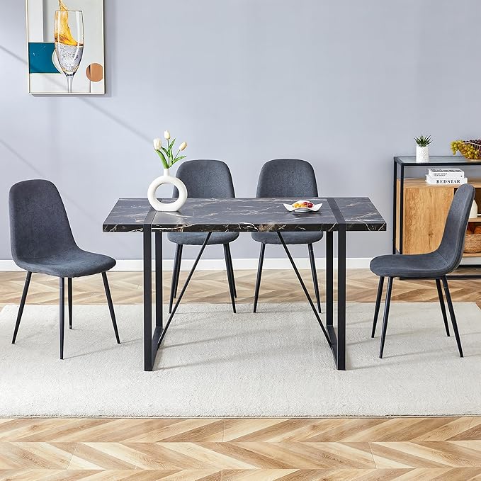 Dining Table Set for 4,Modern Rectangle Dining Table and Fabric Dining Chairs 4, 5 Piece Kitchen Table and Chairs for 4