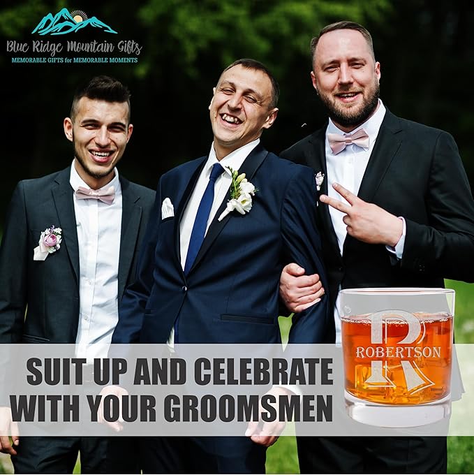 Blue Ridge Mountain Gifts - Custom Engraved Whiskey Glass - 11 oz Old Fashioned Tumbler - Personalized Monogram with Last Name - Wedding, Groomsmen, Father's Day & Birthday Gift for Men (2)