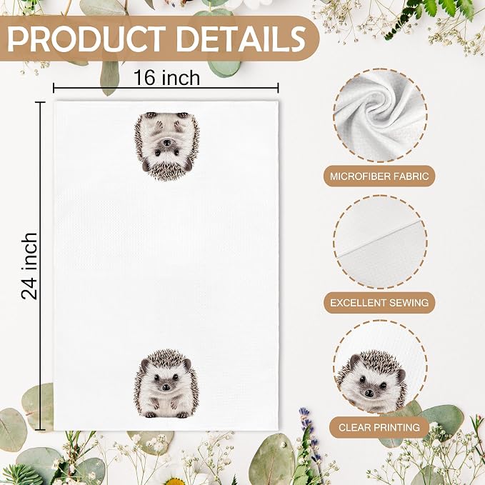 Funny Cute Hedgehog Kitchen Towels and Dishcloths Sets of 2, Hedgehog Decor Gifts, Fall Woodsy Rustic Cabin Lodge Forest Nursery Decor Dish Hand Tea Towels for Home Bathroom Kitchen,16x24Inch