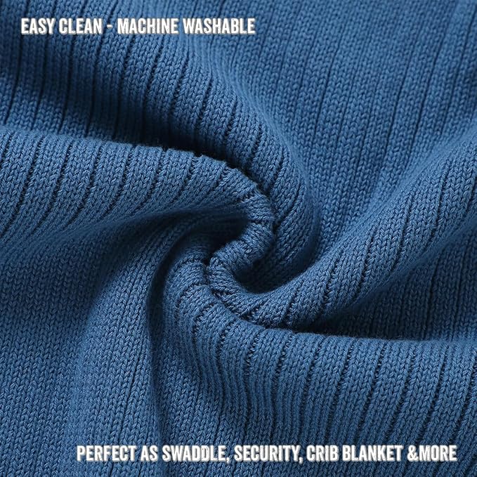 Organic Ribbed Swaddle Blanket for Boys & Girls - 100% Luxury Organic Soft Cotton Knit Warm Cozy Cuddle Stroller Blanket for Newborns, Infants, & Toddlers (Denim Blue)