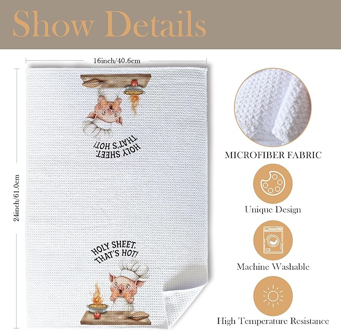 Funny Chef Pig Kitchen Towels, Pig Lover Gifts Dish Tea Towels for Kitchen, Humorous Holy Sheet That's Hot Decorative Hand Towel, 16x24 Inch
