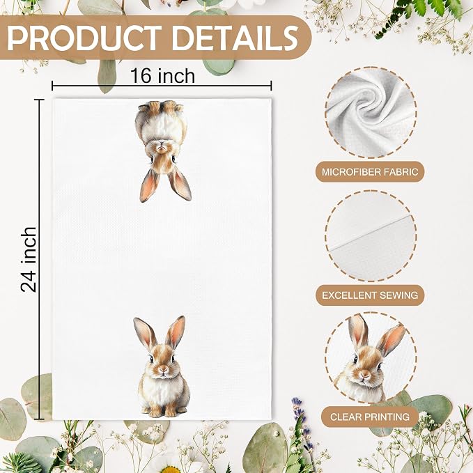 Funny Bunny Rabbit Kitchen Towels and Dishcloths Sets of 2, Bunny Nursery Decor Gifts, Fall Woodsy Rustic Forest Farm Nursery Decor Dish Hand Tea Towels for Home Bathroom Kitchen, 16x24 Inch