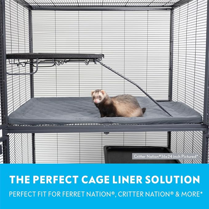 Paw Inspired Fitted Fleece Top Pan Liner for Critter Nation Cage, Gray | Tray Cover with Notch for Ferret Nation/Critter Nation Cage, For Ferrets, Rats, Chinchillas, Hedgehogs, Small Animals, Pets