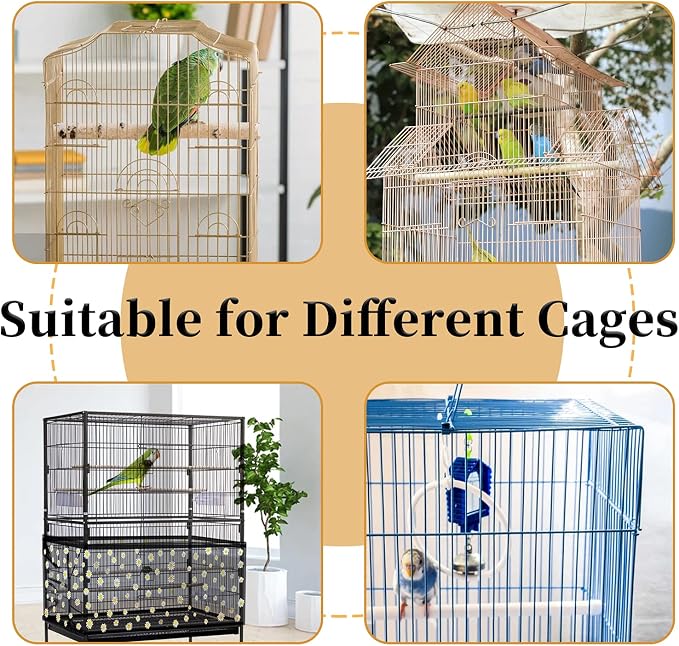 Daoeny Large Bird Cage Cover, Bird Cage Seed Catcher, Adjustable Soft Nylon Mesh Net with Daisy Pattern, Birdcage Cover Skirt Seed Guard for Parrot Parakeet Macaw Round Square Cages (Black)