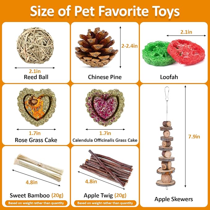 Hamster Toys Set, Guinea Pig Toys Bunny Small Animal Chewing Toy for Cage | Chinchillas, Gerbils, Rats, Rabbit Rodents Teeth Care Toys, Apple Wood Timothy Hay Mouse Toy Swing Seesaw Bridge
