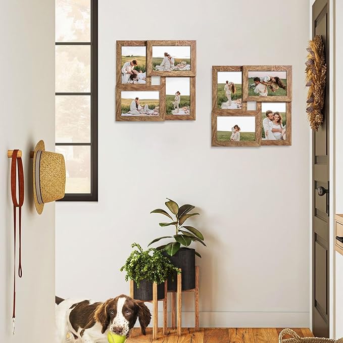 4x6 Collage Picture Frames Set of 1, Multi Family Photo Frame with Real Glass, Displays Four 4x6 Photo, Wall Decor Wall Hanging or Tabletop, Distressed Brown