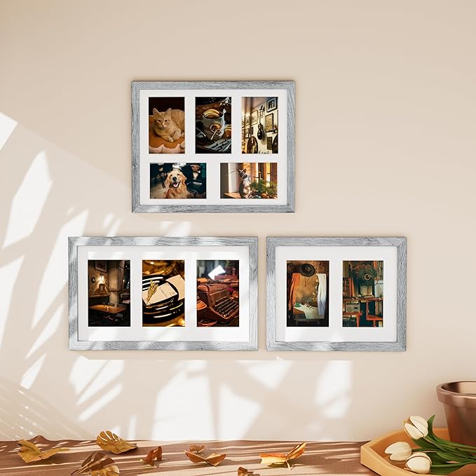 Vittanly 11x14 Collage Picture Frame, Displays 5Pcs 4x6 Pictures with Mat or 1Pcs 11x14 without Mat for Wall Mounting, Picture Frames Collage Wall Decor in Grey, 1 Pack