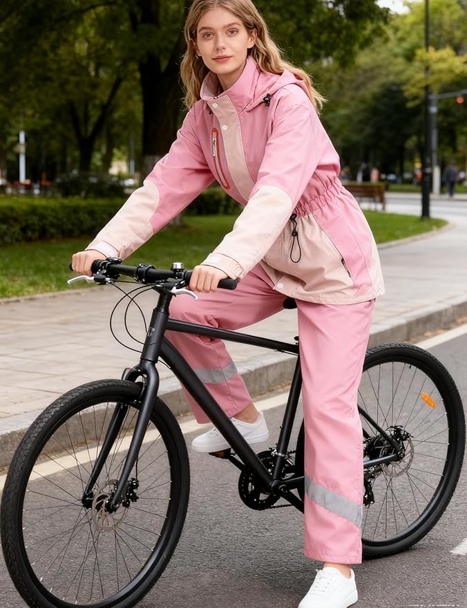 Rain Suit for Women Waterproof Hooded Rain Gear Rain Jacket and Pants 2 Piece Breathable Rain Coat Outdoor