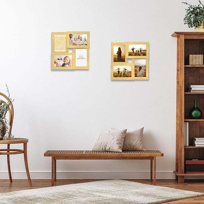 4x6 Collage Picture Frame,4 Photo Frame with Real Glass,Family Picture Frame Collage Wall Hanging or Tabletop Display,Gold