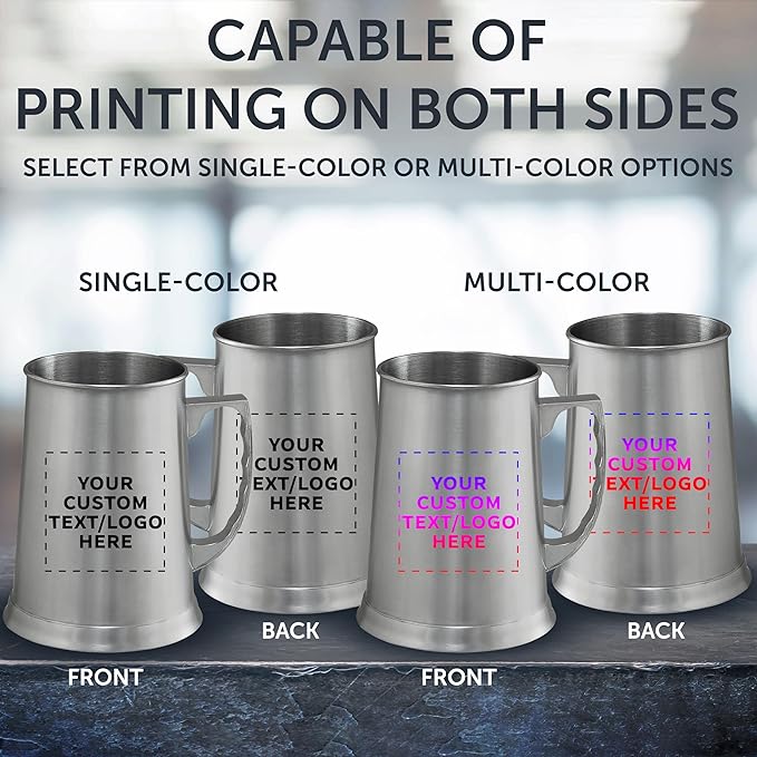 Custom Stainless Steel Beer Stein Mug 13.5 oz. Set of 24, Personalized Bulk Pack - Great for Restaurant, Brewery, Pub - Silver