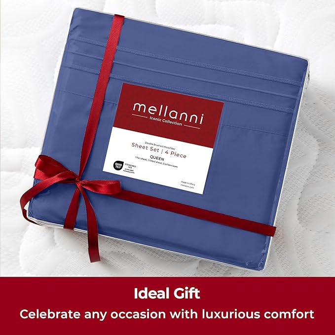 Mellanni Split King Sheets Set - 5 PC Iconic Collection Bedding - Hotel Luxury, Extra Soft, Cooling Bed Sheets - Wrinkle, Fade, Stain Resistant (Split King, Blue Nova)