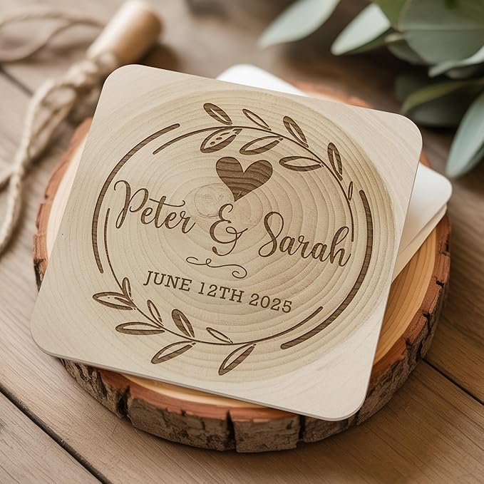 20 Pack Personalized Wedding Coasters, Custom Cardboard Coasters for Drinks with Photo Print and Text, Keepsake Wedding Favors and Gifts for Couples, 4x4 Square, Design 1