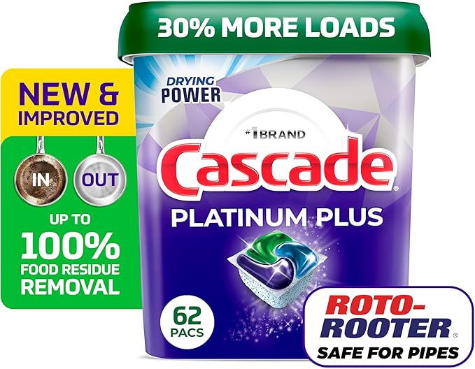 Cascade Platinum Plus Dishwasher Pods, Dish Detergent Soap, Fresh, 62 Count