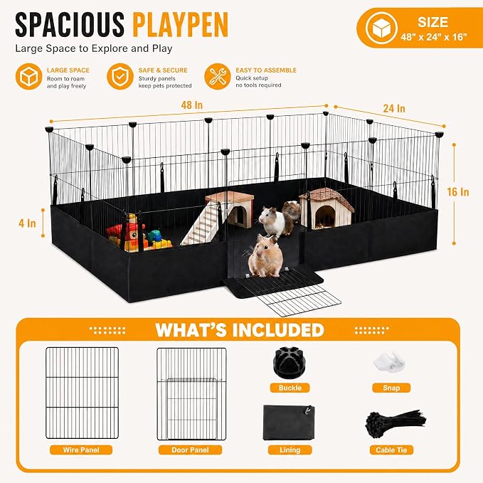 Guinea Pig Cages DIY Small Animal Playpen with Waterproof Liner, Expandable Cage for Guinea Pigs, Metal Wire Yard Fence Rabbit Cage
