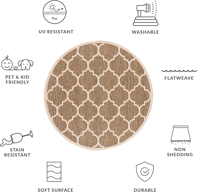 SAFAVIEH Courtyard Collection 6'7'' Round Brown/Bone CY6914 Trellis Indoor/ Outdoor Patio Backyard Mudroom Area Rug