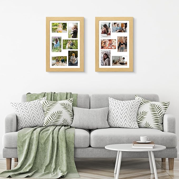 11x17 Picture Frame Display 6 picture frame collage 4x6,Multi Photo Frame with Mat,Plexiglass,Wall Mount Decor,Natural Wood Grain