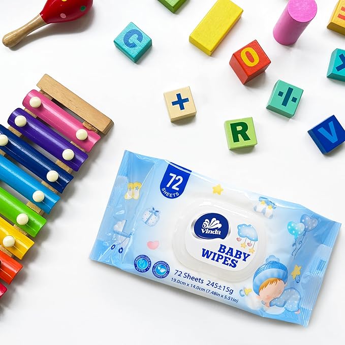 Vinda Natural Care Baby Wipes, Hypoallergenic & Fragrance-Free, 99% Pure Water, Sensitive Skin Friendly, 12 Flip-Top Packs, 864 Total Wipes (72 Wipes per pack)