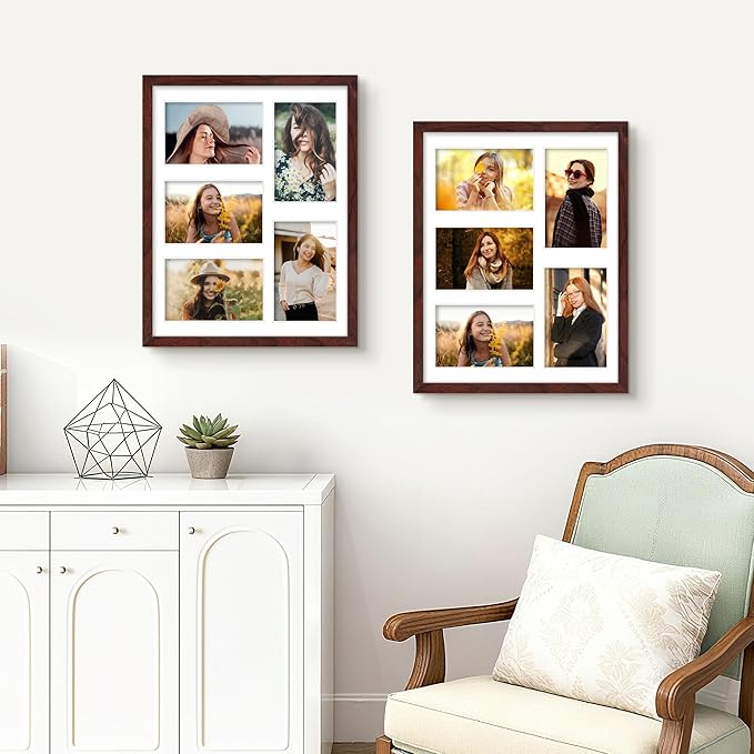 11x14 Collage Picture Frame 4x6 Collage Picture Frame Displays Five 4x6 inch Photos or 11x14 (Without Mat) Wall Decor Wall Hanging or Tabletop Redwood