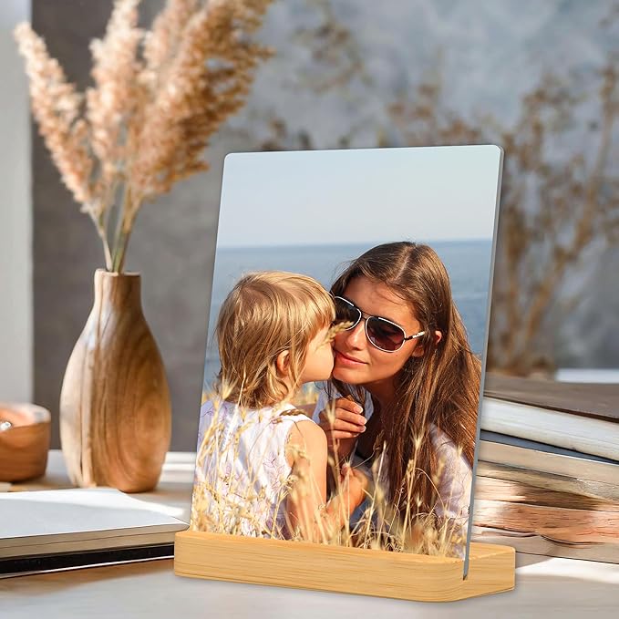 Custom Metal Photo Print for Mom Personalized Mother’s Day Gifts framed photo with Bamboo Stand, Unique Photo Gift from Daughter, Son, Kids - Gift Wrapping Available
