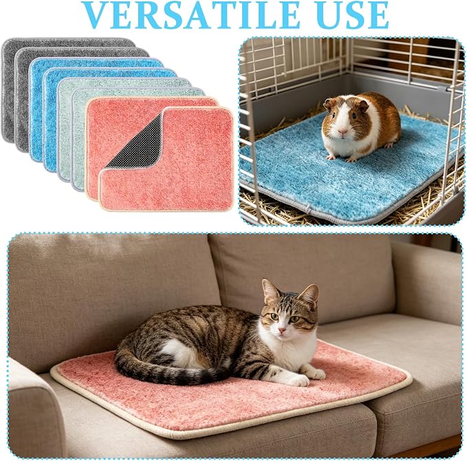 8 PCS Guinea Pig Cage Liner 16 x 12 Inch Reusable Fleece Bedding Mats Washable Pee Pads for Rabbit Hamster Chinchilla and Other Small Animal Cage Supplies (Green, Pink, Gray, Blue)