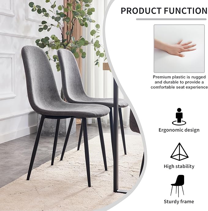 Round Dining Table Set for 4, Modern Kitchen Dining Table and Chairs Set for 4,42" Dining Room Table Set for 4,Round Wood Table Set for 4 with Gery Fabric Chairs for Small Space Kitchen Office
