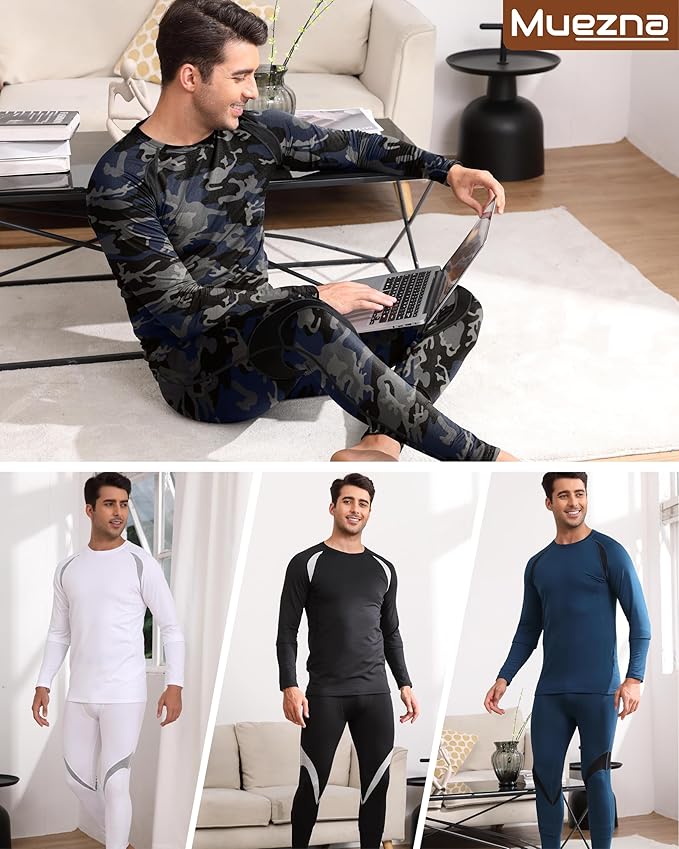 Muezna Men's Thermal Top and Bottom Set Underwear Long Johns Base Layer with Soft Fleece Lined