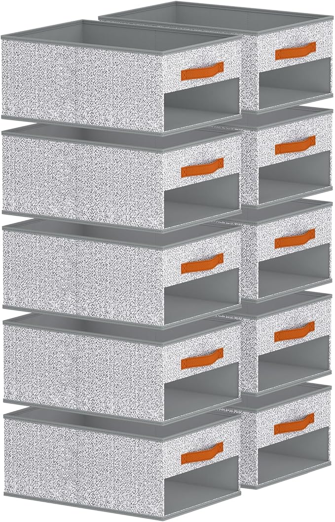 Drawer Organizers and Storage - 10 Pack Foldable Pants Organizer with Clear Window & Handles, Fabric Closet Organizer for Clothes, Jeans, Sweaters, Towels, T-shirt, Scarf (Ant Light Gray)