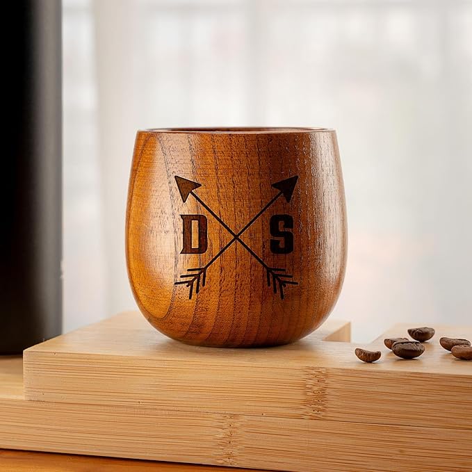 Personalized Monogram Wooden Whiskey Glass, Engraved 10 oz Wooden Bourbon Cup - Best Man, Groomsmen Gifts for Wedding, Best Groomsmen Proposal Gift
