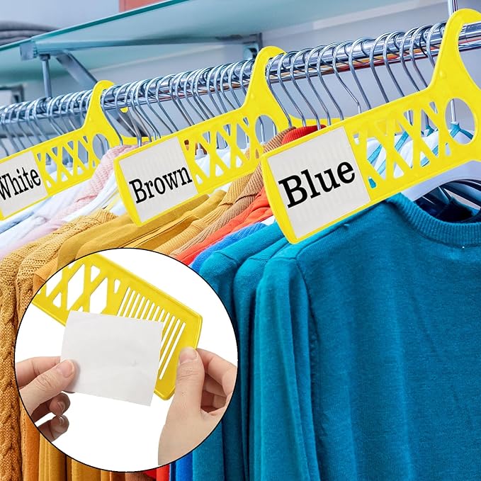 25 Pcs Large Closet Dividers and 50 Pcs White Blank Cards 18 Inch Clothing Rack Size Dividers for Hanging Clothes, Yellow Garment Rack Tag for Clothes Organization