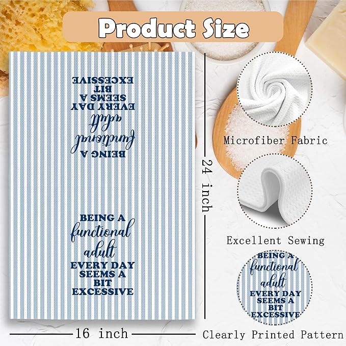 Funny Sarcastic Adult Blue Stripe Dish Towels 16x24 Inches, Decorative Absorbent Hand Tea Kitchen Bathroom Towels