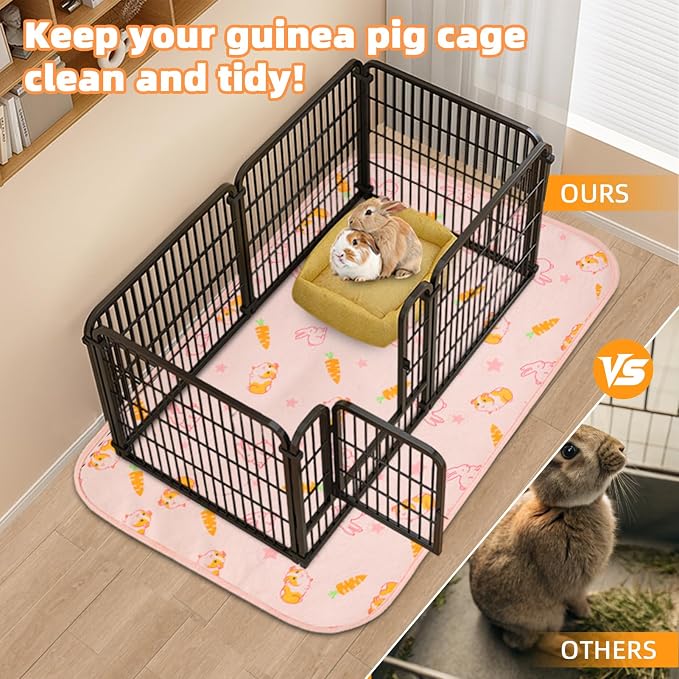 Homimp 2 Pack Guinea Pig Cage Liners,Washable Small Animal Bedding,Waterproof Reusable & Anti Slip Guinea Pig Pee Pad Fast and Super Absorbent Mat for Small Animal Rabbit Bunny Hamster,Pink 24"x47"