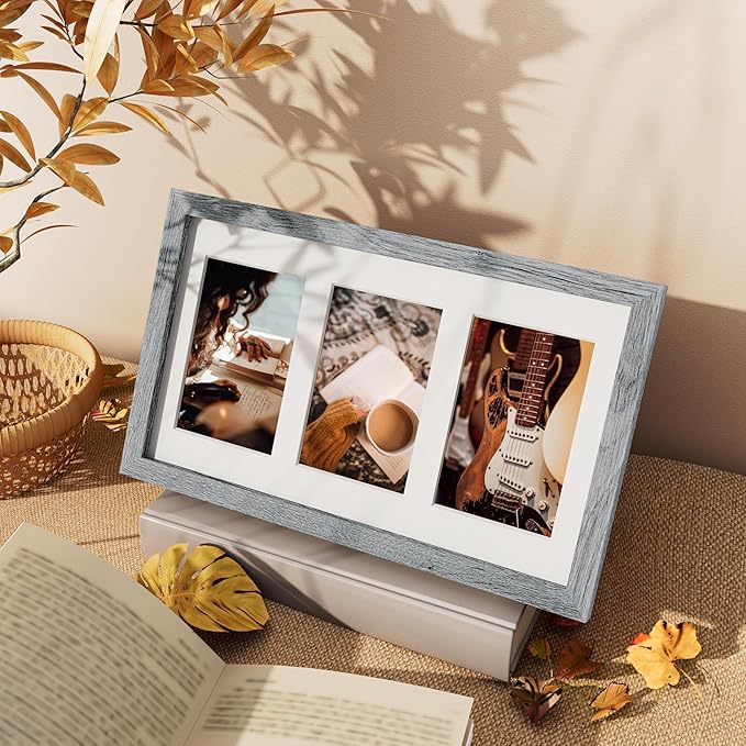 Vittanly 8x14 Picture Frames Collage Wall Decor, Displays 3Pcs 4x6 Pictures with Mat or 1Pcs 8x14 without Mat, Collage Picture Frame for Horizontal or Vertical Display, Grey, 1 Pack