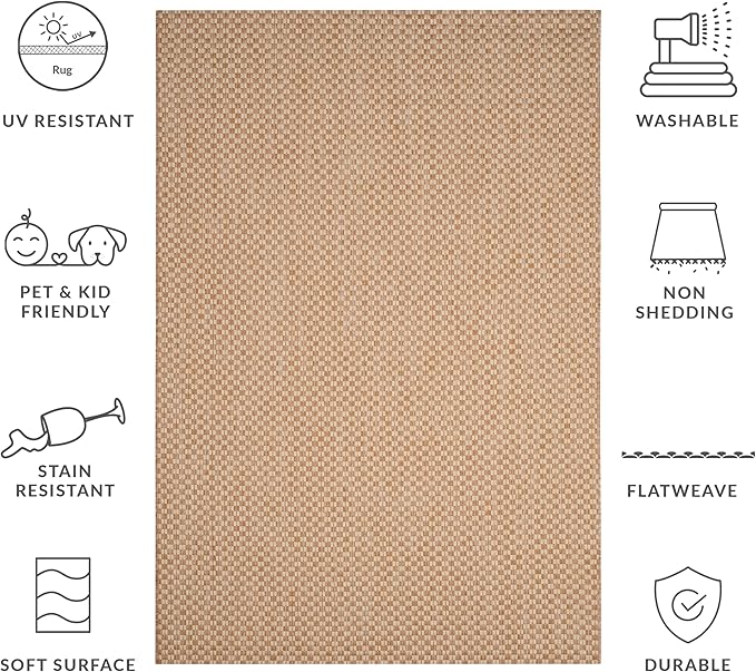 SAFAVIEH Washable Rug Outdoor Courtyard Collection - 5'3" x 7'7", Natural & Cream, Non-Shedding & Easy Cleaning, Ideal for Patio, Backyard, Mudroom (CY8653-03021)